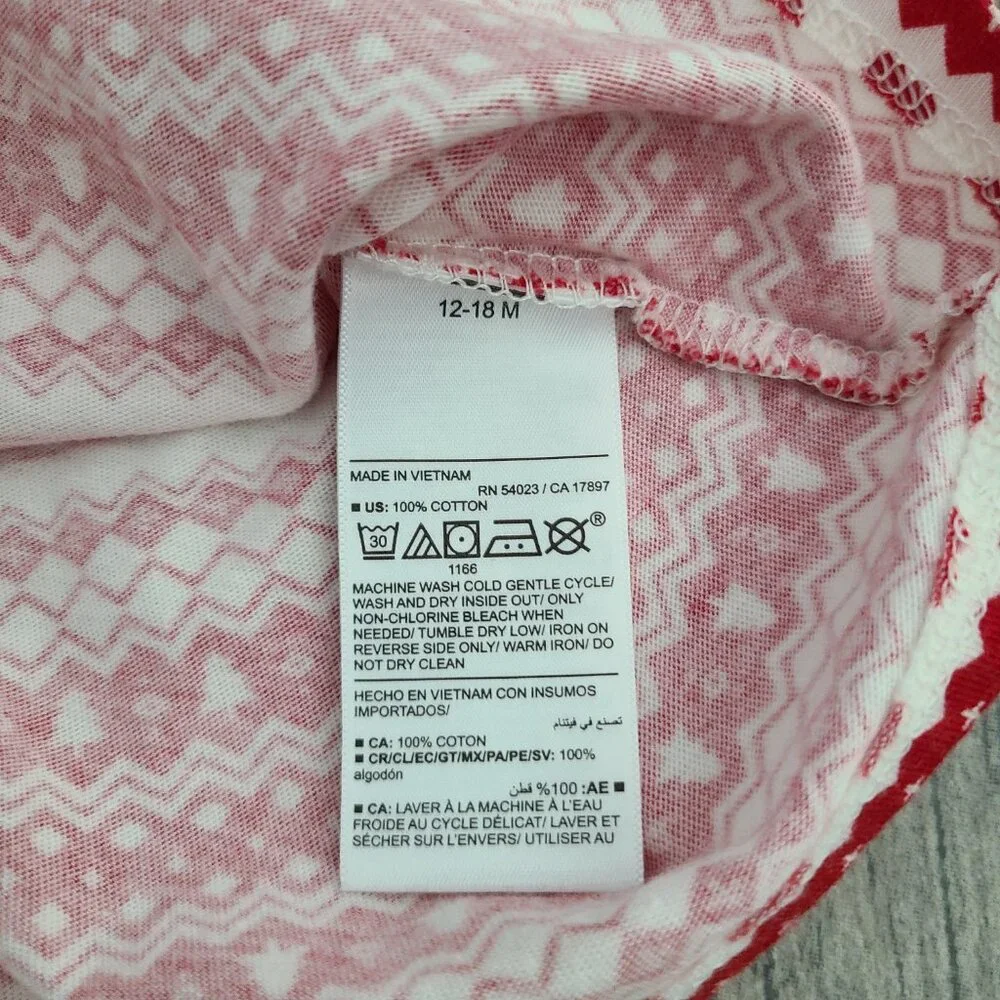 Old Navy Baby Girls Red & White Fair Isle Long Sleeve Dress Size 12–18 Months